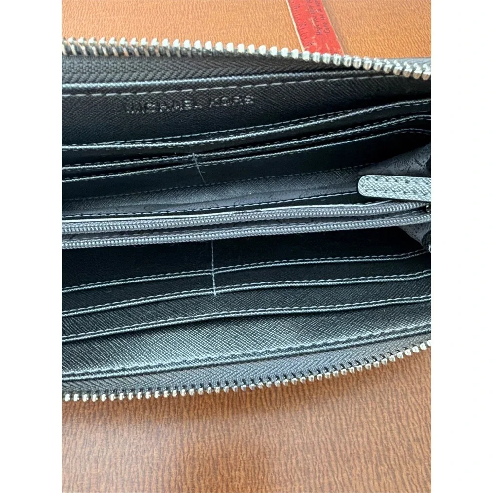 Michael Kors MK Signature Metallic Silver Zip Around Wallet